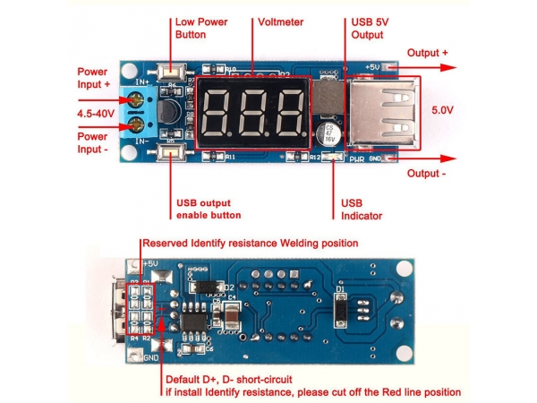 HW-318 Step-down Module Practical USB charger Buck Converter modules LED Voltmeter  Limit Voltage4.5-40V DC 12V DC 5V Volt  